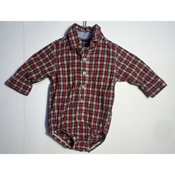 Oshkosh Button Up One Piece Baby Boys Size 12 Months Long Sleeve Collar Bodysuit - Picture 1 of 6